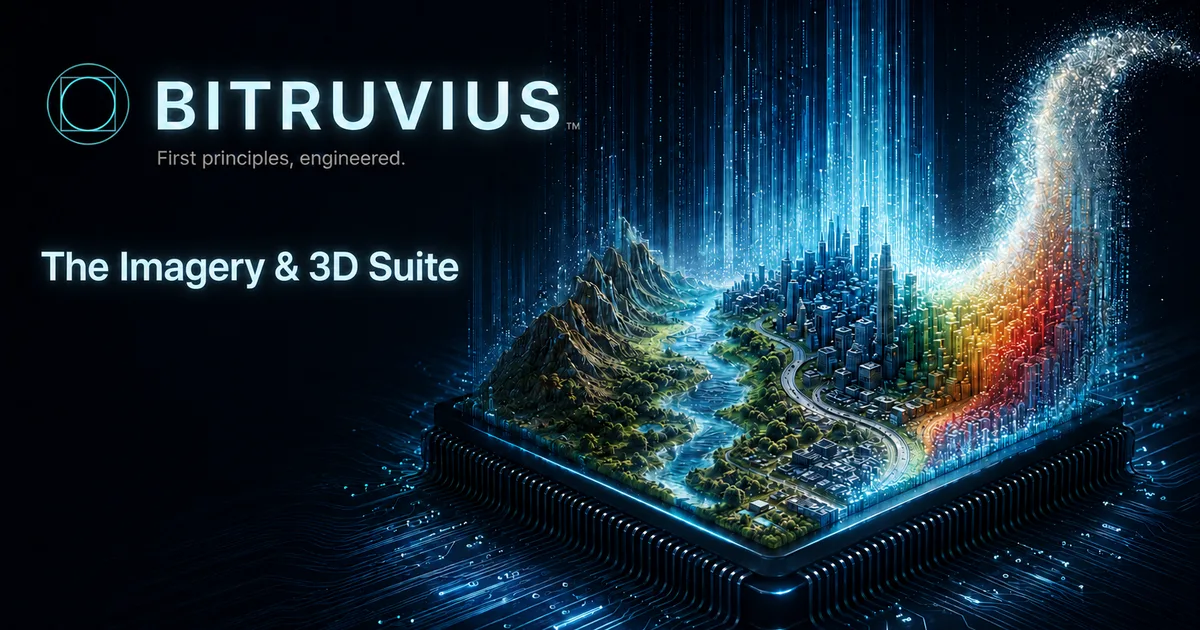 Bitruvius Logo with Flowing data graphic